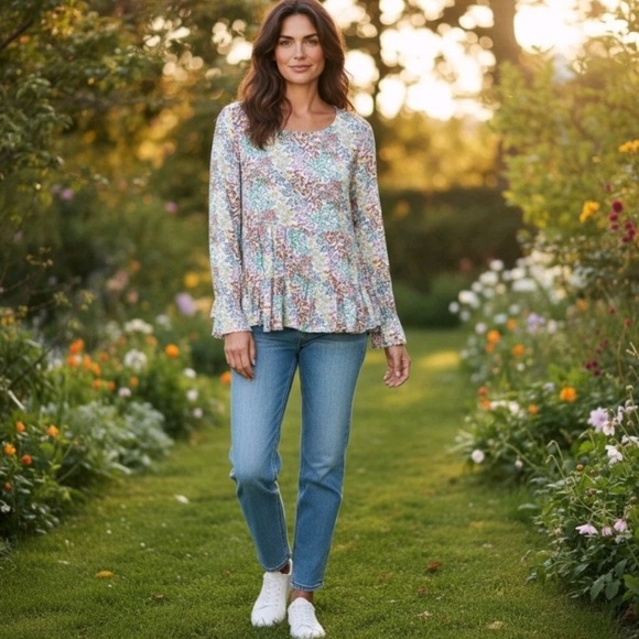 Jane and Delancey floral cottagecore tiered long sleeve top S - Picture 3 of 8